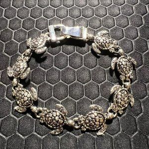 Turtle Bracelet with Black Antiquing Made of Sterling Silver